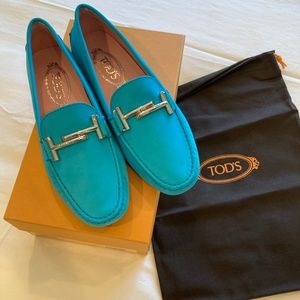 Tod's Turquoise Gommino Doppia Suede Driving Shoes (Sz 38 / US 8) NWT